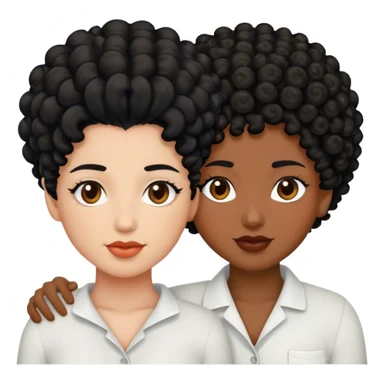 lesbian couple with curly black hair. white has brown skin, the other has white skin  sticker