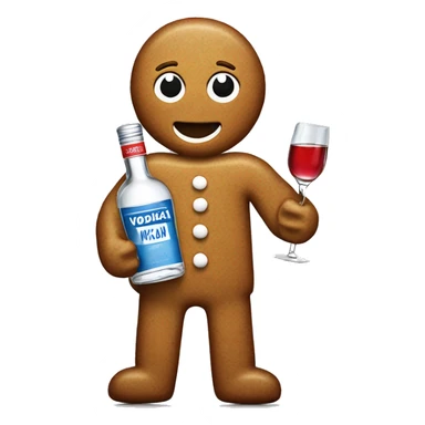 Gingerbread man holding bottle of vodka sticker