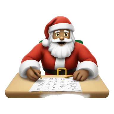 European Santa Claus is sitting on a desk, writing something down on a sheet of paper, solving complicated math puzzles sticker
