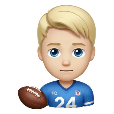 A football player with blond hair, white skin, and blue eyes, with the number 24 on his jersey sticker
