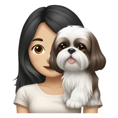long black hair korean girl with white and brown colored shih tzu sticker