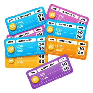 Create blank lottery coupons fanned out, clean and colorful, with different header colors and simple grid sections. No numbers, no text—just empty fields and a lottery-ticket layout. Bright, modern, and on a neutral background. sticker