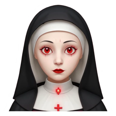 cursed village nun portrait, head and shoulders only, dark hood, mysterious expression, red accents, eerie glow, 3D cartoon, mobile game icon style, clean background, no text, no watermark

 sticker