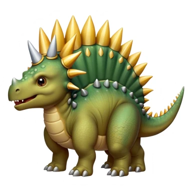 Cinematic Noble Stegosaurus Portrait Emoji, Poised and dignified, with a sturdy, low-slung body adorned by a distinctive row of bony plates along its back and a spiked tail, a small, determined head with observant eyes, Simplified yet sharply defined features, highly detailed, glowing with a soft, earthy radiance, high shine, intelligent and resolute, stylized with an air of ancient armored majesty, focused and alert, soft glowing outline, capturing the essence of a watchful and confident Stegosaurus that appears ready to lumber out of the screen with effortless authority! sticker
