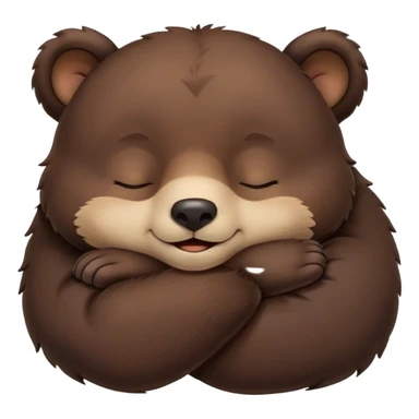 Meme-Worthy Cute Sleeping bear cub Portrait Emoji, Head resting peacefully with a contented smile, showcasing a massive, robust build and a luxuriously soft dark brown fur, eyes shut in a serene, restful nap, Simplified yet hilariously adorable features, highly detailed, glowing with a soft, drowsy light, high shine, relaxed and utterly lovable, stylized with an air of playful laziness, bright and heartwarming, soft glowing outline, capturing the essence of a comically sleepy bear cub, so meme-worthy it feels like it could instantly become the next viral sensation of adorable slumber! sticker