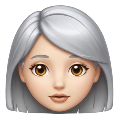 sexy Girl emoji with metallic silver hair, iOS emoji style, soft facial features, glossy chrome hair texture, minimal shading, clean background, modern aesthetic sticker