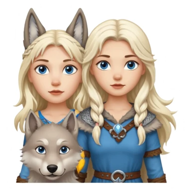Viking platinum blonde girl with long hair and blue eyes. Wolf petViking platinum blonde girl with long hair and blue eyes. Wolf pet sticker