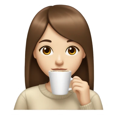 Chestnut brown straight haired with bangs girl with hazel eyes and pale skin sipping a latte  sticker