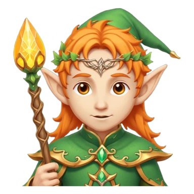 Orange Haired Elf, old Mage elf with glowing orange staff sticker