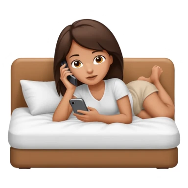 Brunette girl laying on white cozy bed on phone sticker