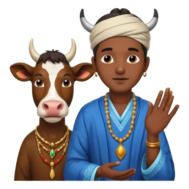 Indian man worshipping cow sticker