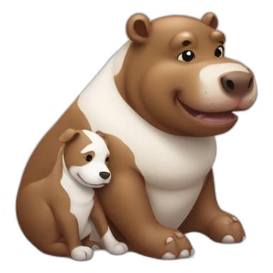 Brown Hippopotamus and White dog hugging  sticker
