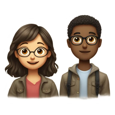 a cute boy without a beard and a cute girl with more or less long hair with glasses giving a kiss on the man's cheek sticker