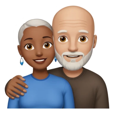 Talk bald white man with a white beard and blue eyes lovingly holding a black woman with brown eyes and grey hair sticker