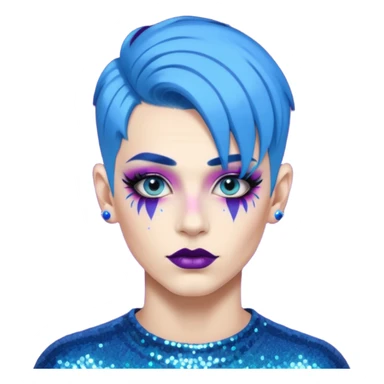 blue hair drag king fabulous makeup with glitter sticker