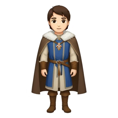 medieval outfit worn by a DnD themed fantasy character. basic cotton tunic with an embroidered collar and a fur-trimmed cape. clothes only above the waist. The clothes full waist. The character's haven't arms. character is dark brown hair amber eyes medium-length straight hair light-skinned man. sticker