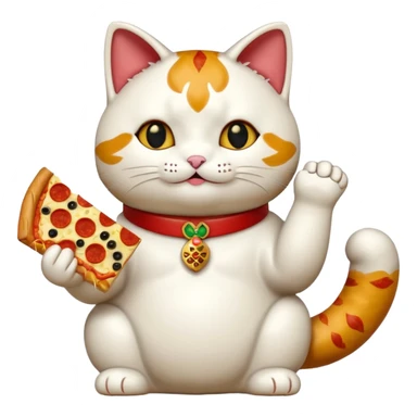 maneki neko with a pizza slice sticker