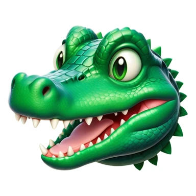 Cinematic Comical Crocodile Portrait Emoji, Head tilted dramatically with an exaggeratedly amused expression, featuring a striking, glossy emerald-green hide with bold textured scales and wide, expressive eyes filled with playful disbelief, Simplified yet hilariously expressive features, highly detailed, glowing with a slightly sassy glow, high shine, dramatic yet playful, stylized with an air of cheeky mischief, bright and endearing, soft glowing outline, capturing the essence of a spirited and over-the-top crocodile, so meme-worthy it feels like it could snap its jaws into internet fame instantly! sticker