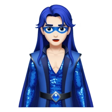 Hades from Lore Olympus with long indigo hair, indigo sequin outfit sticker