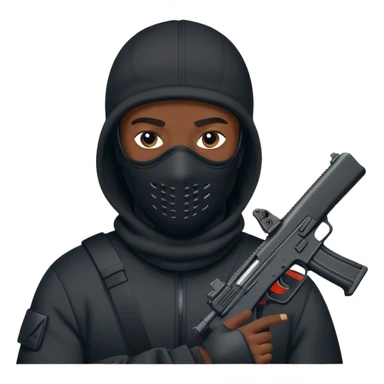 Black man with a black nike ski mask with a glock sticker