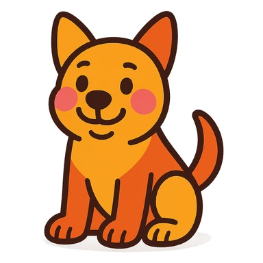 A shy smiling dog with blushing pink cheeks, vibrant toon style, transparent background. sticker