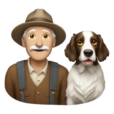 Old farmer man with springer spaniel no hat sticker