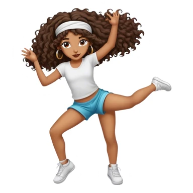 Dancing brown girl with long darn brown curly hair with headband hip hop sticker