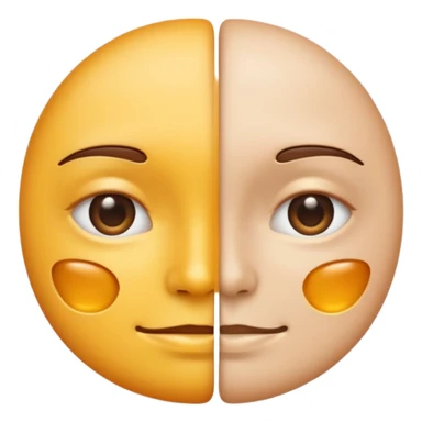 Minimal emoji of a face split into two halves, one side puffy and shiny, the other side slim and matte, clear before-and-after effect, simple wellness icon style, no beauty or medical elements
 sticker