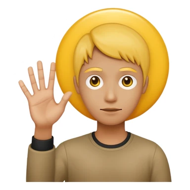 A yellow circle face person with neutral face with his hand in front of him at 120 degree angle sticker