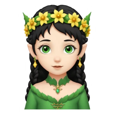 tiny Elf with Flower Crown, curley hair black sticker