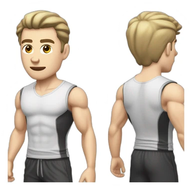 Confused Pale skinned Fit Man With the biceps and dark brown hair in black shirt, gray sports shorts and white Sneakers sticker