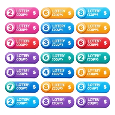 Create blank lottery coupons fanned out, clean and colorful, with different header colors and simple grid sections. No numbers, no text—just empty fields and a lottery-ticket layout. Bright, modern, and on a neutral background. with no lottery text not it at all sticker