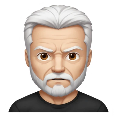White haired muscled adult man with a black t-shirt. He has white beard with a long goatee. Dark brown eyes and some wrinkles. Attractive, Wolverine vibes. sticker