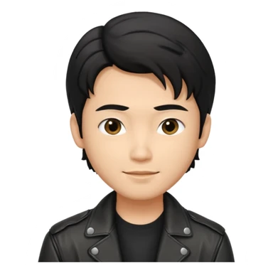 Asian guy wavy hair, dressed cool in black jacket, demure but with a smirk  sticker