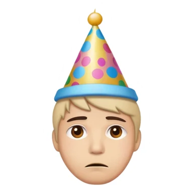 happy who is sad wearing a party hat sticker