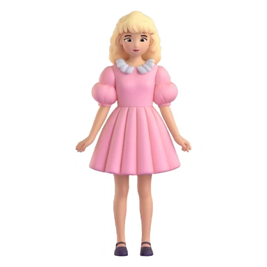 Blonde, pale girl with bangs and curly hair and a pastel pink puff sleeve dress sticker