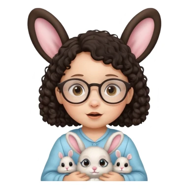 bunny ear wearing small baby dark haired curly spectacled sticker