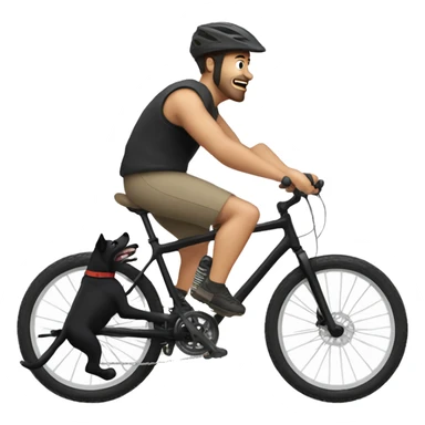 white Man riding mountain bike with black boxer dog running alongside him sticker