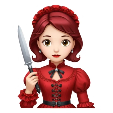An emoji of a girl in red victorian dress with a knife in hand sticker