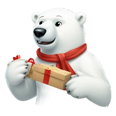 Polar bear in coke scarf wrapping a Christmas present  sticker