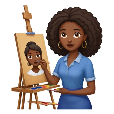 black women painting on canvas on painting easel sticker