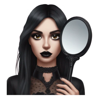 Hyper Realistic Goth victoria secret model looking into a handheld mirror  sticker