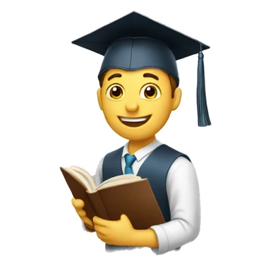 a smart man with graduation hat happily reading book sticker