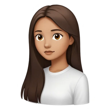 Feminine girl with light brown skin, dark straight long hair and dark eyes, wearing a white shirt, profile picture style sticker