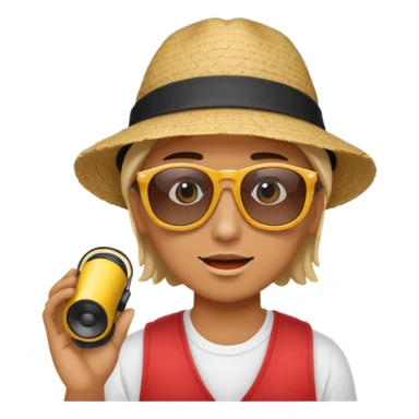 Someone listening to a speaker at the beach. sticker