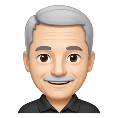 Puerto Rican older man with round face, wide jaw, light skin. Expressive dark brown eyes, thick eyebrows. Short gray hair with receding hairline. Light gray stubble beard. Friendly smile. Wearing a black polo shirt. sticker