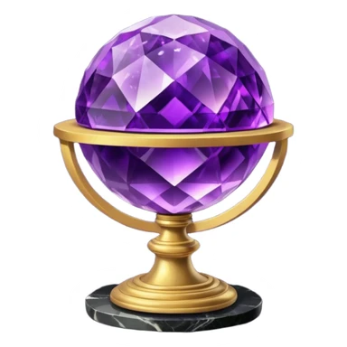 Purple amethyst sphere on a black marble pedestal on a gold cushion sticker