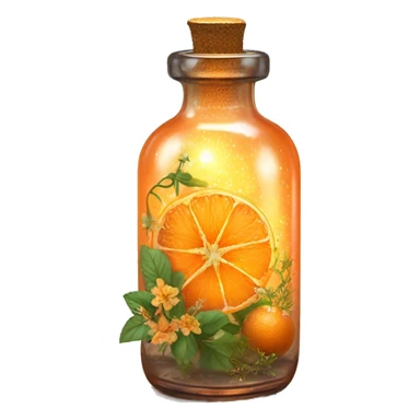 Orange magic fairy light sparkling old Antique bottle with poison and with herbal and flowers sticker