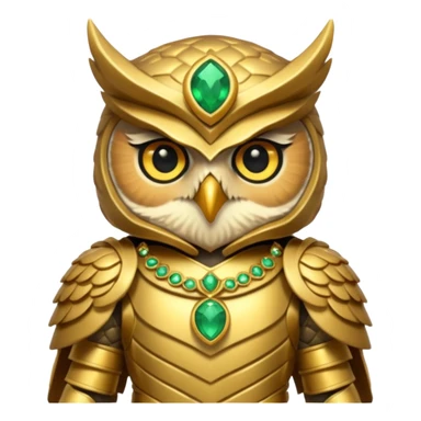 owl warrior wearing golden armor embedded with emerald jewels sticker