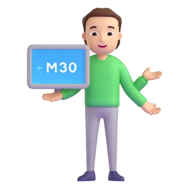 professional programmer, looking confident and happy, with code on a screen, 3D animation style sticker